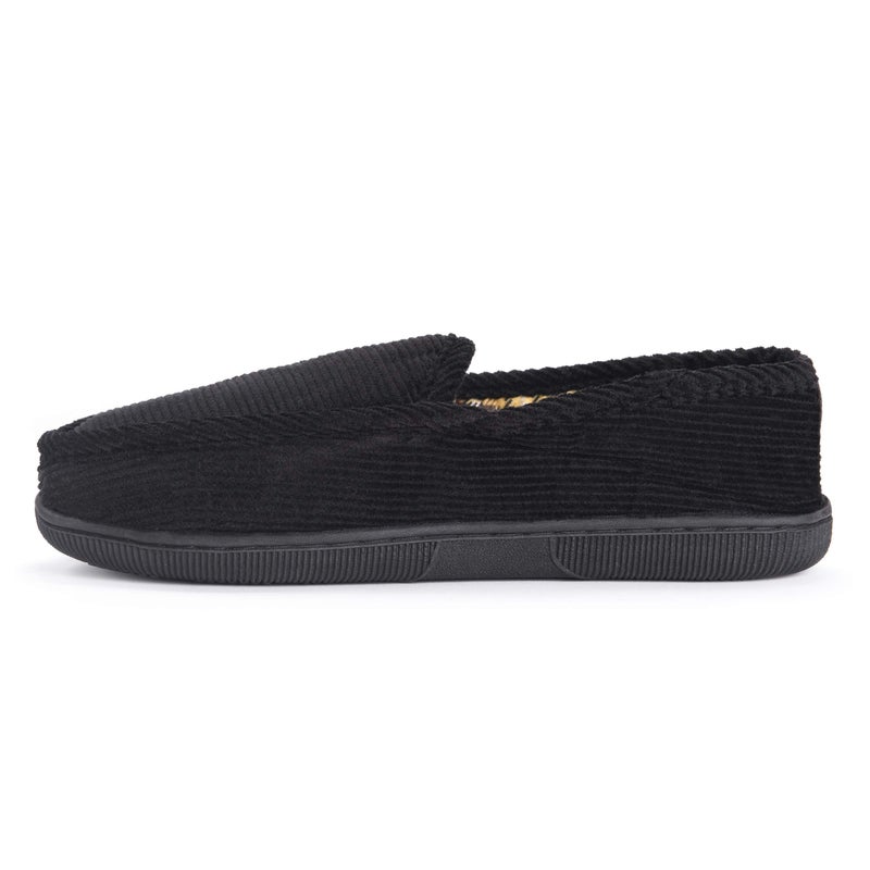Muk LUKS Men's Corduroy Moccasin with Flannel Lining, Black, Large - Image 5